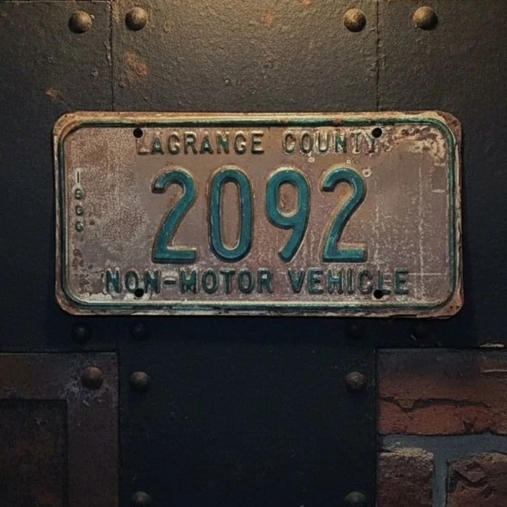 Lagrange County Indiana Vintage 1986 Non-Motor Vehicle License Plate 2092 Rust